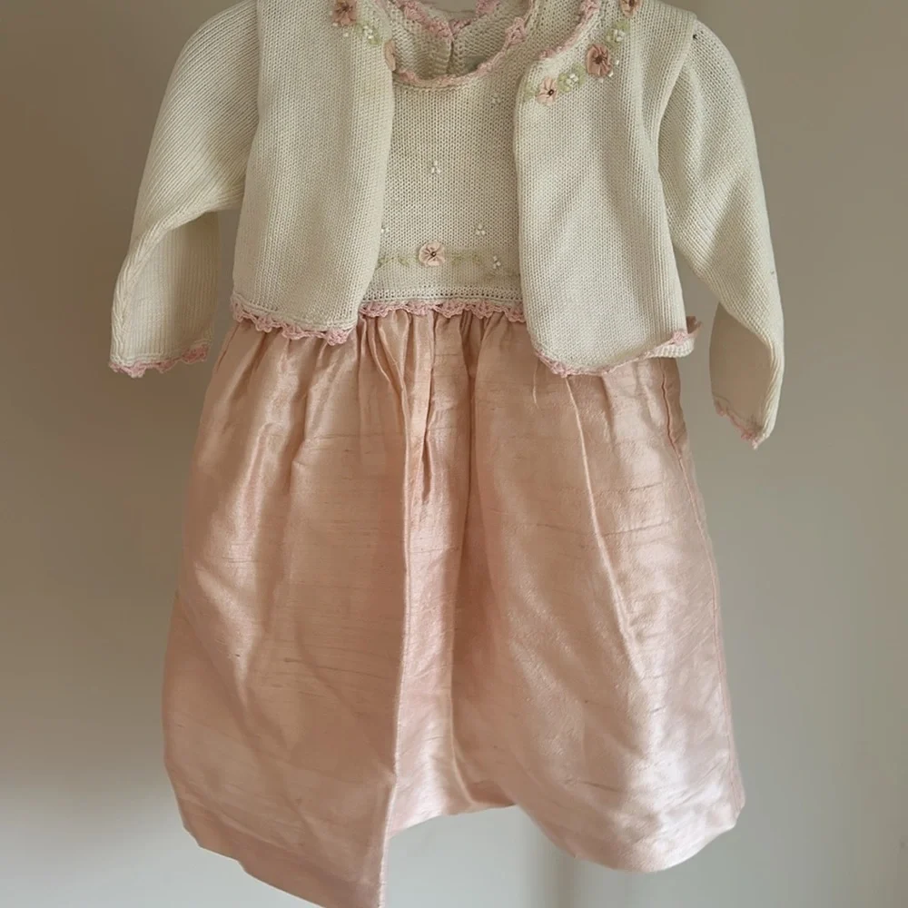 Girls Dupioni Silk Sweater Dress Set 6-12M